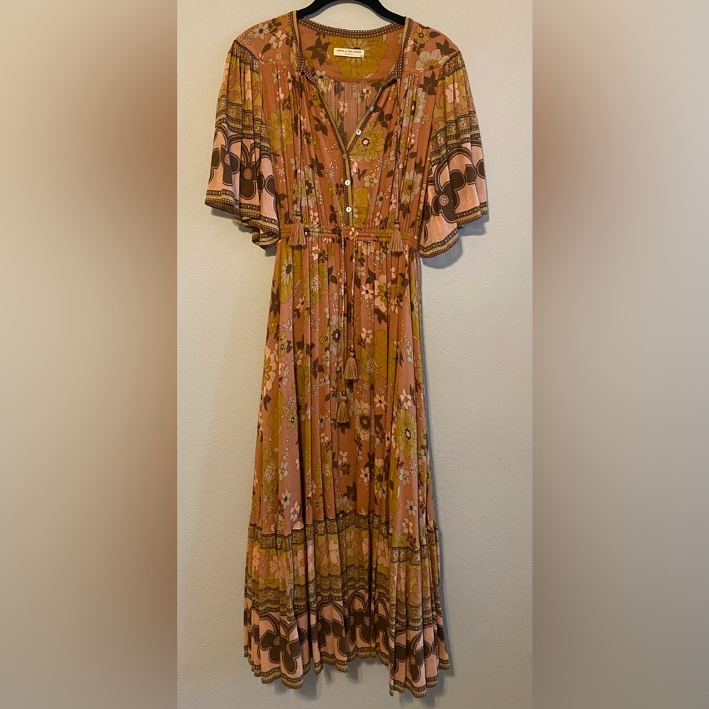 SPELL Buttercup Sunrise Flutter Sleeve Maxi Dress US XS